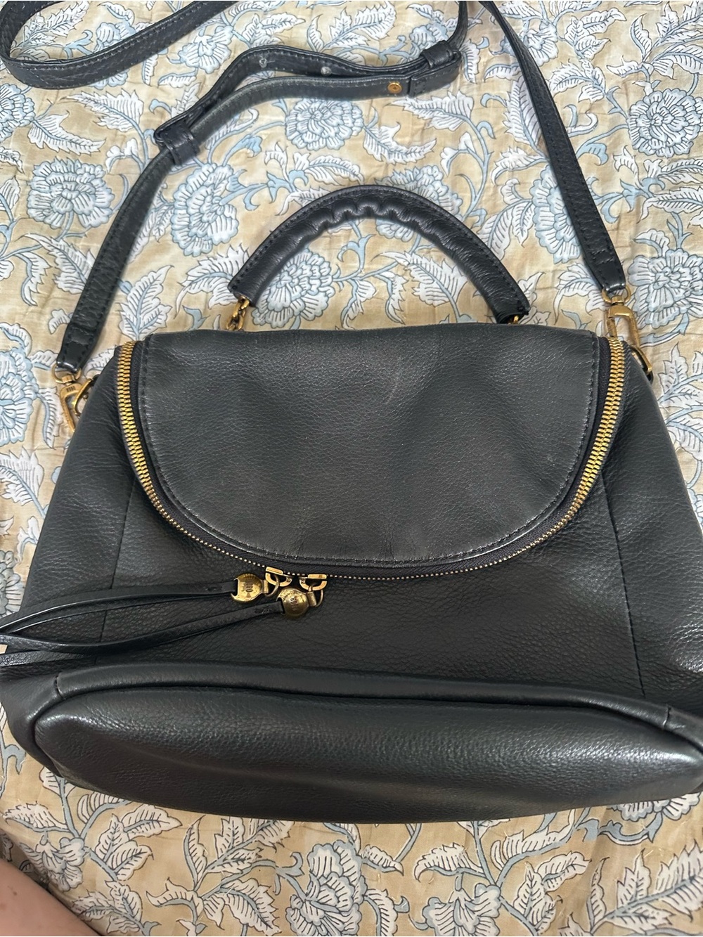 HOBO Black Leather Satchel with Gold Hardware